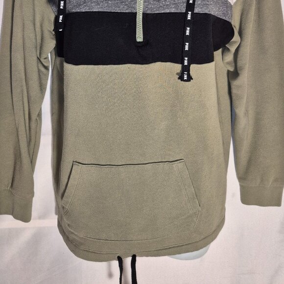 PINK/Victoria's Secret zippered front fleece jacket, green w/stripes in size XS - Picture 7 of 16